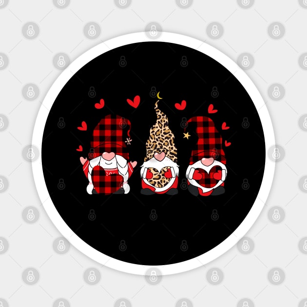 Three Gnomes Holding Hearts Happy Valentines Day 2021 leopard Red plaid Magnet by Herotee